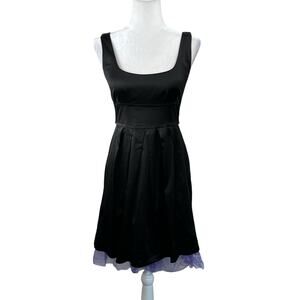 Teeze Me Black Purple Tulle Satin Sleeveless Pleated Tie Mini Party Dress JR 5